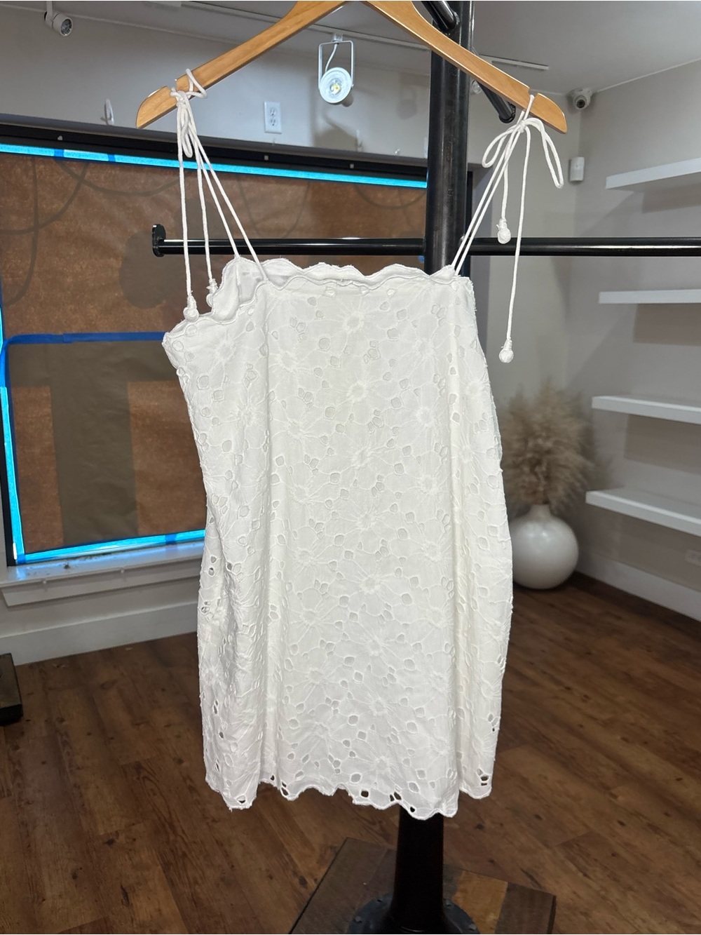 Omika White Eyelet Peasant Top with Scalloped Edge